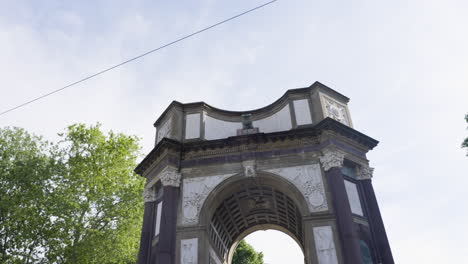 Drive-by-dolly-of-arch-monument-in-Turin-Italy
