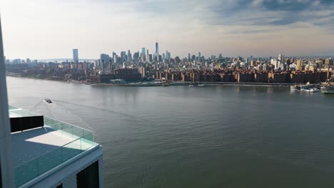 Cinematic-Drone-Shot-Reveals-One-World-Trade-Center-in-the-Distance-as-seen-from-Brooklyn
