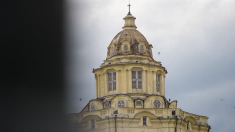 Close-up-slow-motion-shot-of-Basilica-di-superga-in-Turin-Italy