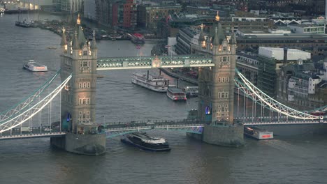 Aerial-view-of-London-Tower-bridge-in-the-evening