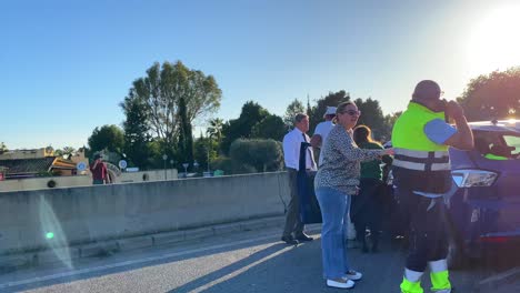 Big-car-crash-on-a-highway-with-two-cars-on-the-main-road-in-Marbella-Malaga-Spain,-dangerous-transport-accident,-good-footage-for-news-story,-4K-shot