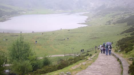 Lagos-De-Covadonga,-29-De-Agosto-De-2022,-España:-Senderismo-En-Lagos-De-Covadonga-O-Lagos-De-Covadonga,-Rodeado-De-Montañas,-Lagos-Y-Vacas,-En-España