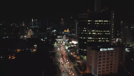 Victoria-Island,-Lagos-Nigeria--December-20-2022:-Cityscape-of-Victoria-Island-at-Night-time-with-traffic,-a-luxurious-business-and-residential-district-in-Lagos