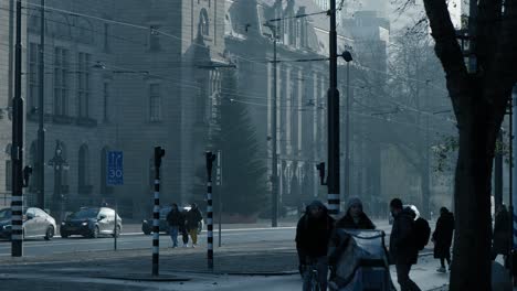 slow-motion-shot-of-downtown-Rotterdam-with-people-commuting-to-work