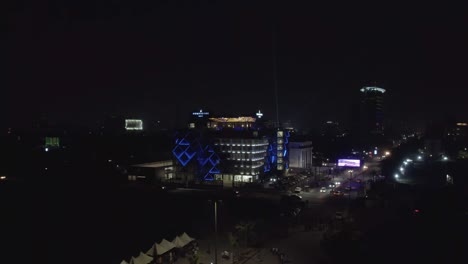 Victoria-Island,-Lagos-Nigeria--December-20-2022:-Cityscape-of-Victoria-Island-at-Night-time-with-traffic,-a-luxurious-business-and-residential-district-in-Lagos