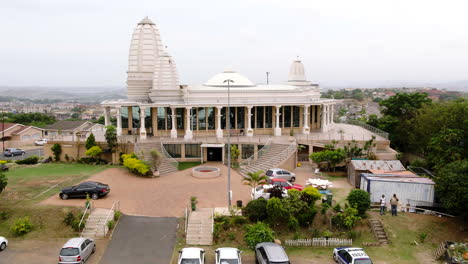 Aerial-drone-shot-of-a-Hindu-temple-place-of-worship-in-South-Africa