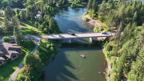 Vehicle-Crossing-On-The-Bridge-At-North-Fork-In-Flathead-River-In-Montana,-United-States