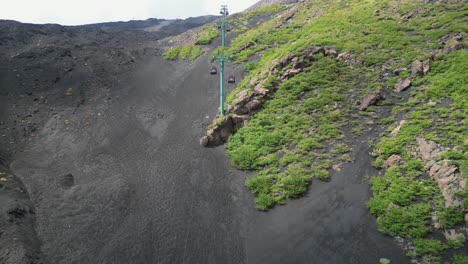 Vulkan-Ätna-Seilbahn-Und-Hütten-Zum-Gipfel-Des-Kraters-In-Sizilien,-Italien---Antenne-4k