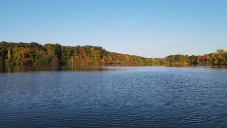 Drone-Across-Lake-in-Michigan-Fall-Colors