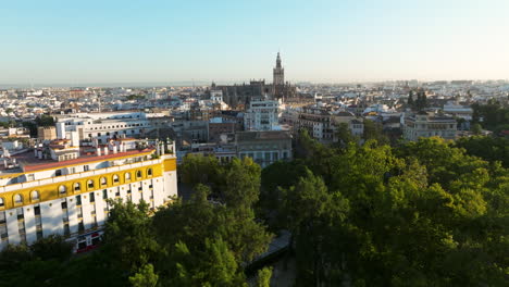 Cityscape-With-Catedral-de-Sevilla-At-The-Background-In-Seville,-Spain
