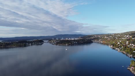 Drone-view-of-a-part-of-the-coast-of-Oslo,-Norway