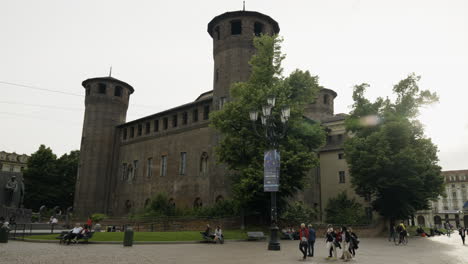 Acaja-castle-in-Turin-Italy-in-a-wide-parallax-slow-motion-dolly