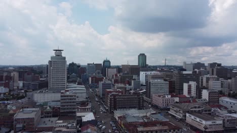 Drone-video-of-the-City-Center-in-Harare,-Zimbabwe