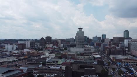 Drone-video-of-the-City-Center-in-Harare,-Zimbabwe