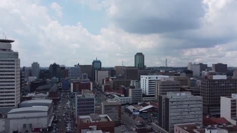 Drone-video-of-the-City-Center-in-Harare,-Zimbabwe