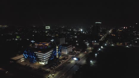 Victoria-Island,-Lagos-Nigeria--December-20-2022:-Cityscape-of-Victoria-Island-at-Night-time-with-traffic,-a-luxurious-business-and-residential-district-in-Lagos