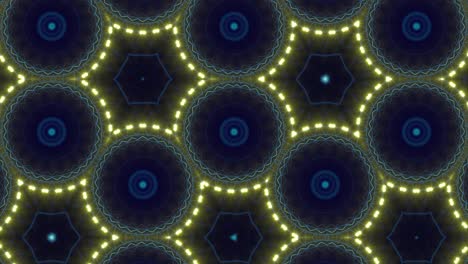 Seamless-loop-of-psychedelic-bright-blue-and-yellow-pulsing-concentric-circles-interlaced-and-connected-in-hypnotic-fractal