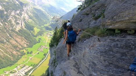 Murren,-Lauterbrunnen,-Suiza,-22-De-Agosto-De-2021:-Vía-Ferrata-De-Murren-A-Gimmelwald