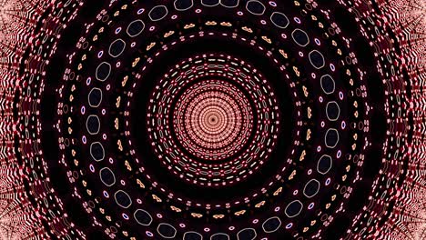 Rosafarbene-Und-Rote-Punkte-Und-Linien,-Die-In-Einem-Fraktalen-Kaleidoskop-Mit-Nahtloser-Konzentrischer-Pulsierender-Schleife-Miteinander-Verbunden-Sind