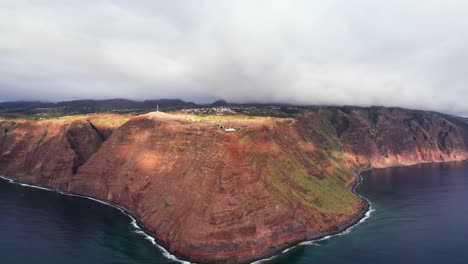 Aerial-panoramic-view-of-epic-volcanic-coast-cliff-in-Ponta-do-Pargo,-Madeira