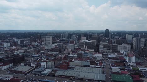 Drone-video-of-the-City-Center-in-Harare,-Zimbabwe