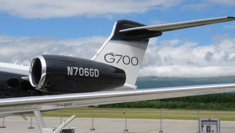 Góndola-Y-Empenaje-De-Gulfstream-G700-En-Exhibición-Estática-Durante-Ebace-2022-En-Ginebra,-Suiza