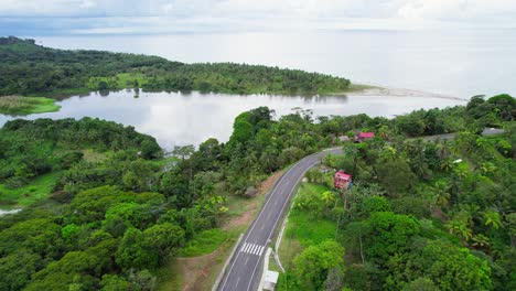 Panama-Coastal-River,-Forests,-Road-and-Village