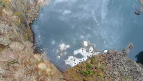Drone-shot-facing-down-over-frozen-water