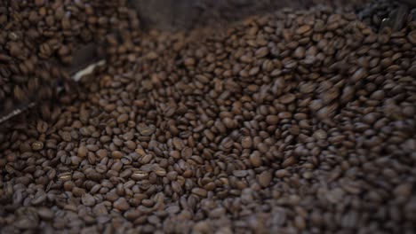 Kaffeebohnen-Werden-Nach-Der-Röstung-Zum-Abkühlen-Gemischt,-Statischer-Mittlerer-Schuss-Der-Produktion