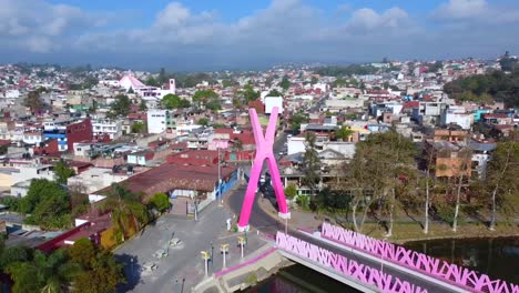 Aerial-view-with-drone-of-the-bridge-of-walk-of-the-lake-in-Xalapa,-Veracruz