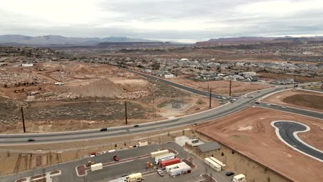 Aerial-pull-back-reveal-of-the-Red-Cliffs-Temple-in-St