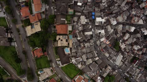 Aerial-view-of-growing-inequality,-gap-between-the-rich-and-the-poor---birdseye,-drone-shot