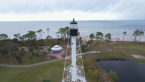 Aerial-tight-orbit-of-Cape-San-Blas-Lighthouse-at-Port-St