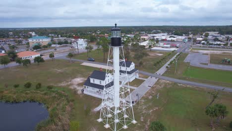 Aerial-wide-orbit-of-Cape-San-Blas-Lighthouse-at-Port-St