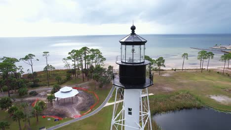 Luftaufnahme-Des-Leuchtturms-Von-Cape-San-Blas-Mit-Blick-Auf-Die-Bucht-Von-Port-St