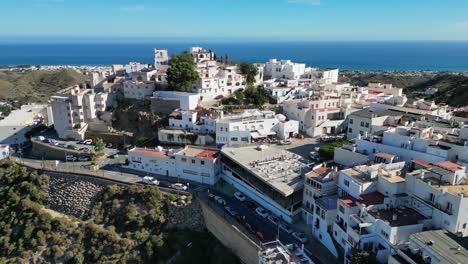 Pueblo-Blanco-Popular-De-Mojácar-En-Almería,-Andalucía,-España---Antena-4k