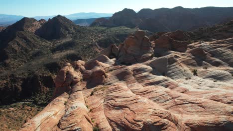 Aerial-View-of-Candy-Cliffs,-Utah-USA,-Scenic-Sandstone-Formation-and-Hills-on-Sunny-Day