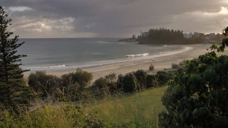 View-across-Coolangatta-from-Kirra-Hill-at-sunrise,-Gold-Coast,-Australia