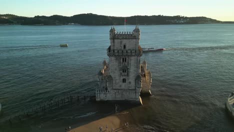 Aerial-view-of-the-Torre-de-Belém-at-golden-hour:-A-picturesque-scene-of-history-and-beauty-07