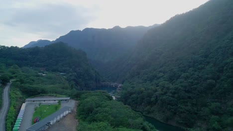 Mountain-valley-with-river-and-sky-in-Guguan-Taichung-Taiwan
