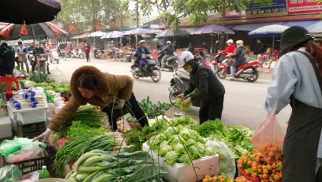 Toma-Estática-De-Clientes-Que-Compran-Productos-Frescos-En-Un-Mercado-Callejero-En-Lang-Son