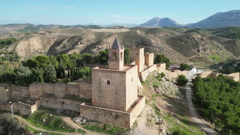 Alcazaba-de-Antequera-Fortress-Castle-in-Andalusia,-Spain---Aerial-4k