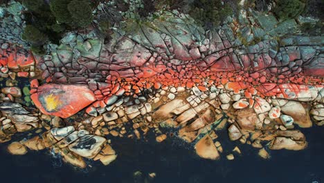 Bay-Of-Fires-Drohne-Parallelaufnahme-Von-Orangefarbenen-Felsbrocken-Tasmanien-2