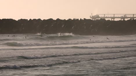 Morning-surf-at-Duranbah-Beach-on-the-Southern-Gold-Coast,-Australia,-in-slow-motion