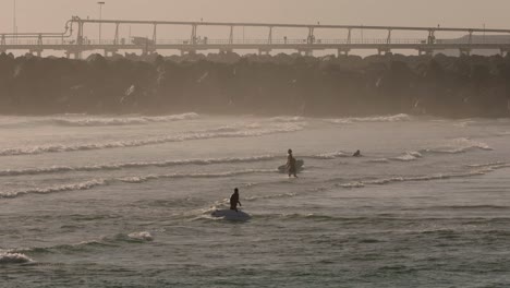 Morning-surf-at-Duranbah-Beach-on-the-Southern-Gold-Coast,-Australia,-in-slow-motion