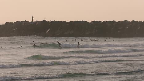 Morning-surf-at-Duranbah-Beach-on-the-Southern-Gold-Coast,-Australia,-in-slow-motion