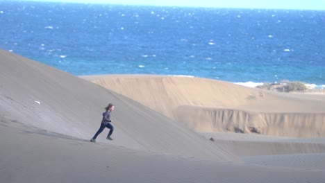 Dune-against-seascape,-desert-near-seashore