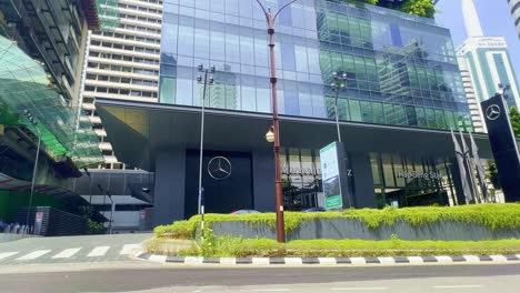 Low-angle-shot-of-Mercides-car-showroom