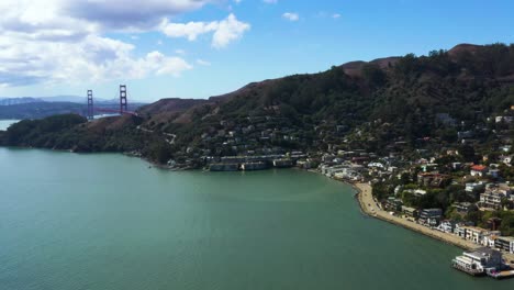 California-City-of-Sausalito-near-San-Francisco-Bay-Area,-Aerial-Drone