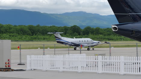 Pilatus-plane-taxiing-during-EBACE-exhibition-in-Geneva